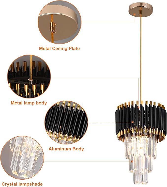 Crystal Chandelier Gold Pendant Light Fixtures Modern Round Crystal Pendant Light for Kitchen Island D9'' Luxury Hanging Light for Dining Room LED Light with Bulb for Bedroom Living Room