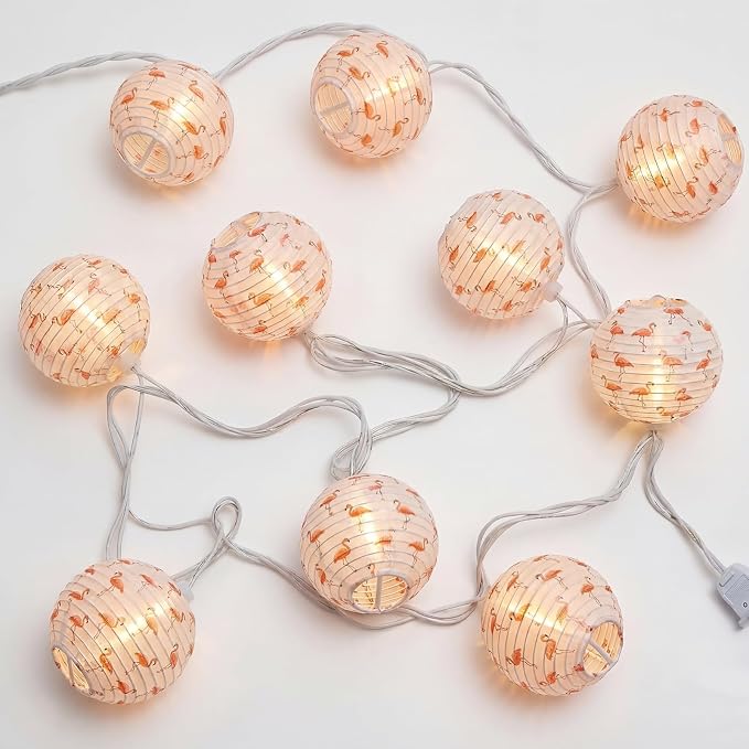SUNSGNE Summer Flamingo Lantern String Lights, 8.5FT Summer Lights with 10 LED Flamingo Lanterns, Decorative String Lights Plug-in for Wedding Patio Garden Party Decor