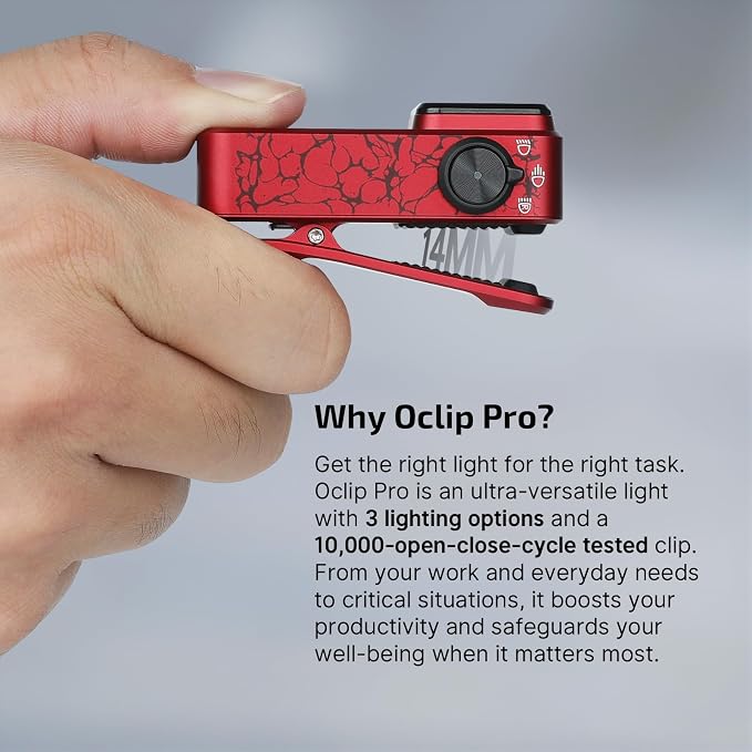 OLIGHT Oclip Pro Rechargeable EDC Clip-on Flashlight, Crackle Red | Red Light, 500 Lumens Floodlight, Spotlight, Pocket-Sized, USB-C Charging, Magnetic, for Work, Signaling, Outdoor or Home Use