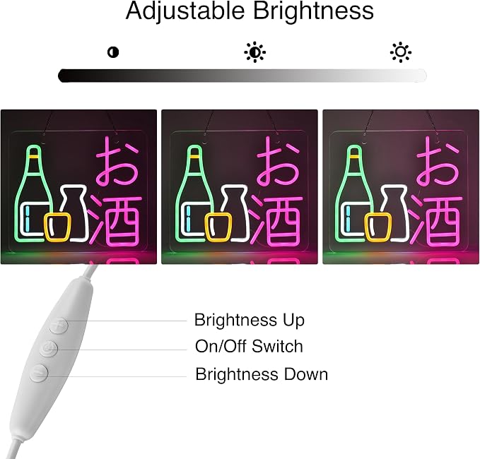 Japanese Sake Neon Sign LED Neon Light for Business Wall Decor with Dimmable Switch for Wine Bar Club Party Restaurant お酒 Japanese Style USB Powered 13.8" x 12.6"