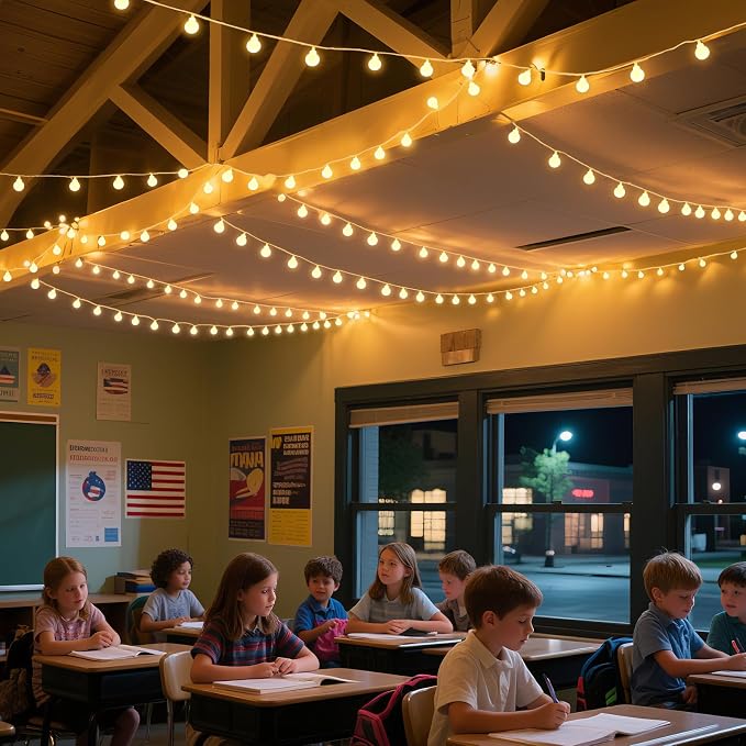 100 LED Hanging String Lights for Classroom – 33ft Plug in Fairy Lights with 8 Modes, Warm White String Lights for Classroom Decor, Teacher Supplies, Bulletin Board, Wall Display & School Decorations