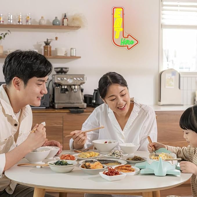 Eat Here Neon Sign for Wall Decor Kitchen Neon Light Colorful LED Neon Signs Arrow Led Neon lights for Restaurant Kitchen Living Room Decoration