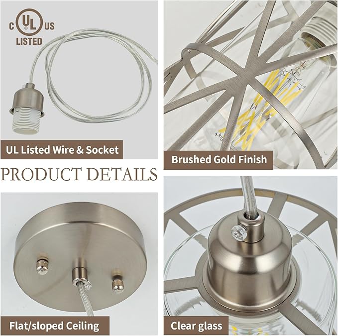 5.4"×7.9" Pendant Lights Kitchen Island with Clear Glass, Brushed Nickel Pendant Lights, Cylindrical Modern Kitchen Light Fixtures, Pendant Light Over Island, Foyer, Dining Room, Entryway