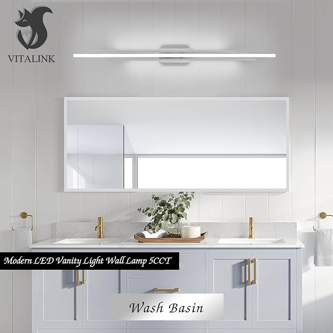 55 Inches Nickel LED Modern Bathroom Vanity Light Fixtures Dimmable 5CCT Vanity Light Bar Over Mirror 3-Light Wall Light for Bathroom Over Mirror Picture Light