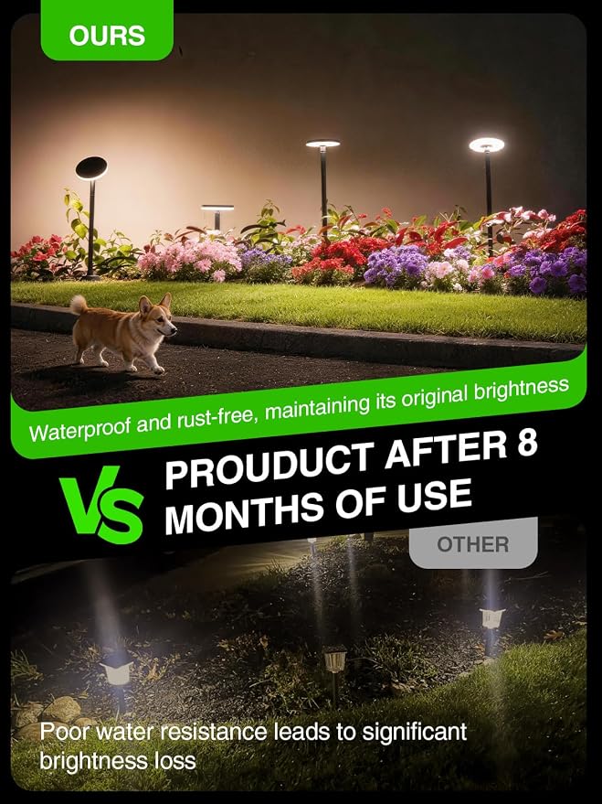 KOOPER 3X Larger & Taller Solar Pathway Lights Outdoor, 2 Pack Metal Solar Powered Garden Lights Waterproof, 2 Lighting Modes Adjustable Solar Landscape Path Lights for Outside Yard Walkway Driveway