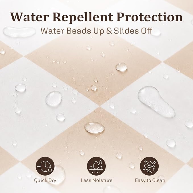 Ohocut Checkered Shower Curtain, Beige Shower Curtains for Bathroom, Cute Retro Checkboard Shower Curtain Vintage Aesthetic, Washable Fabric Bath Curtain 72''x72''