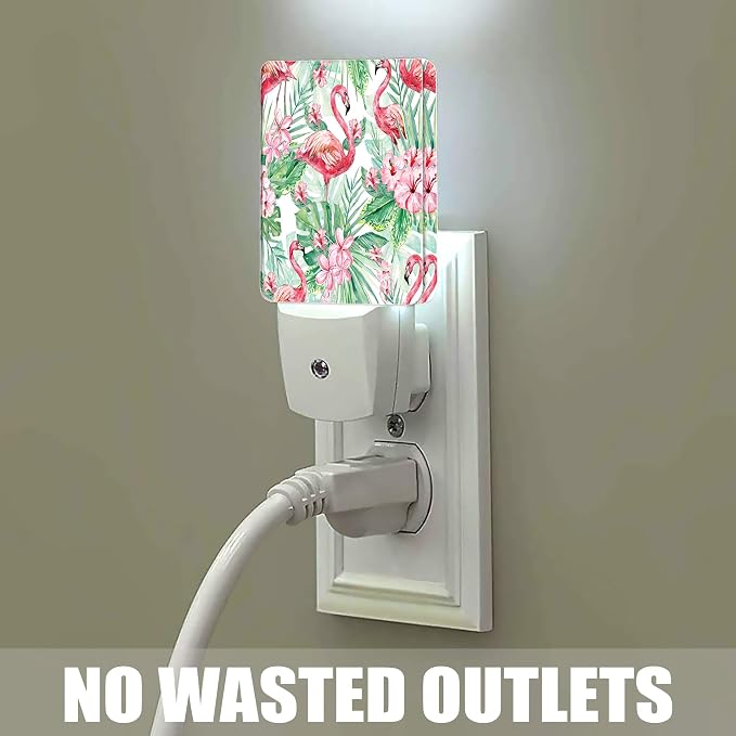 Tropical Floral Flamingo Dusk to Dawn Night Light, Auto Sensor Lamp Home Indoor Stairway Kitchen Corridor, Night Lights Plug into Wall Decor, Boys Girls Women Men Room Gifts