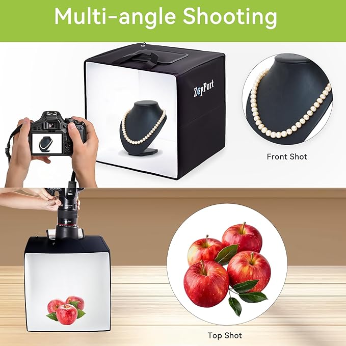 Photo Light Box Photography, 12"x12" Photo Studio Lightbox with 120 LED Lights & 6 Backdrops for Jewelry and Small Items Product Photography