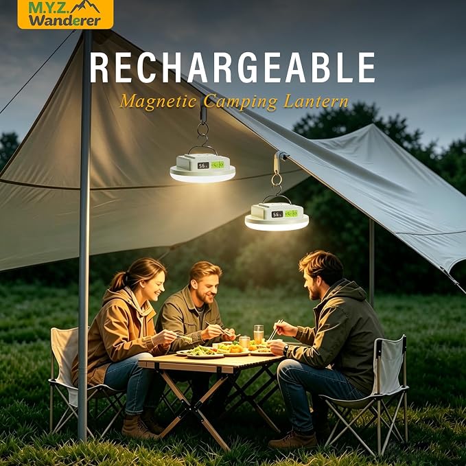 Tent Lights & Canopy Lights, Camping Lantern/Lamp, Rechargeable LED Camping Light, 4500LM 4 Modes Dimmable, 12000mAh Magnet Flashlight for Emergency Power Outages, Battery Powered Outdoor Lights (2pc)