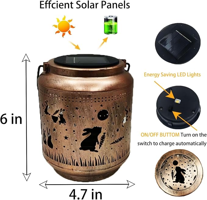 Rabbit Solar Outdoor Waterproof Lantern Garden Decor Birthday Gifts for Women Mon Grandma Metal Hanging Solar Lights Outside LED Bunny Lanterns for Yard Patio Lawn Pathway Landscape (Rabbit)