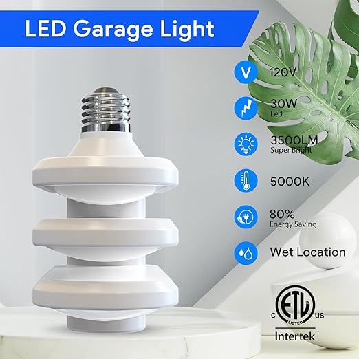 Energetic LED Garage Ceiling Light, Screw in Light for Workshop, Basement, ETL, 3 Pack