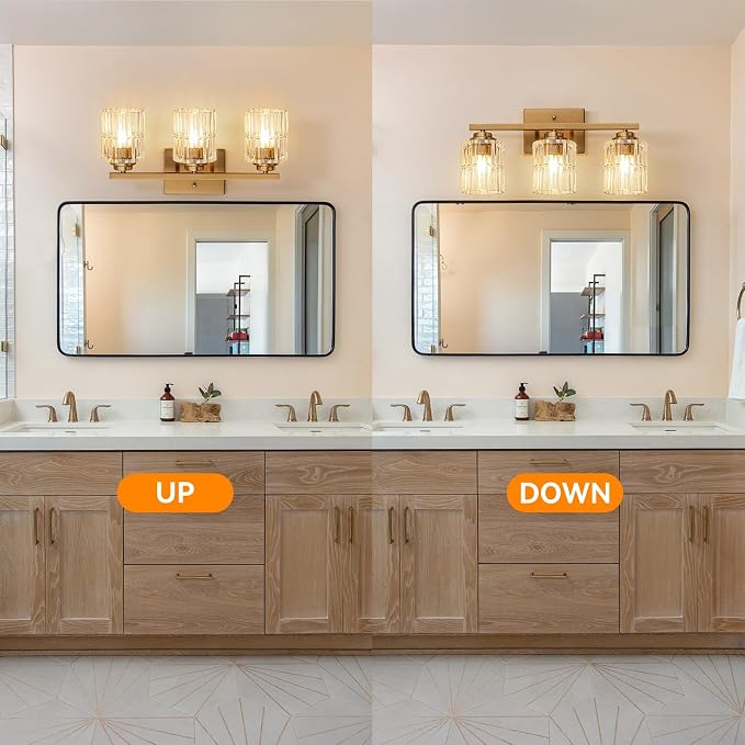 TALOYA Gold 3-Light Bathroom Vanity Light with Fluted Cylinder Glass Shade | Modern Vanity Lighting Fixtures, Bathroom Lights Over Mirror, Wall Mount Mirror Light Fixtures for Bathroom Hallway Bedroom