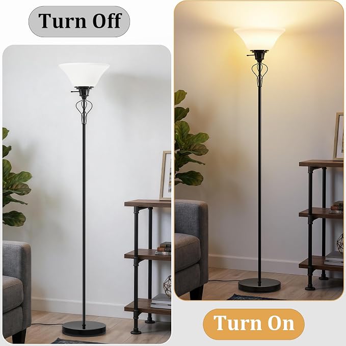 Floor Lamps for Living Room, 70" Tall Torchiere Floor Lamps, Plastic Shade | Bright Standing Lamp, Uplight, Stand Up Lamps Skinny Corner Lamp for Bedroom, Office, Dorm Room Decor, Separate On/Off Switch