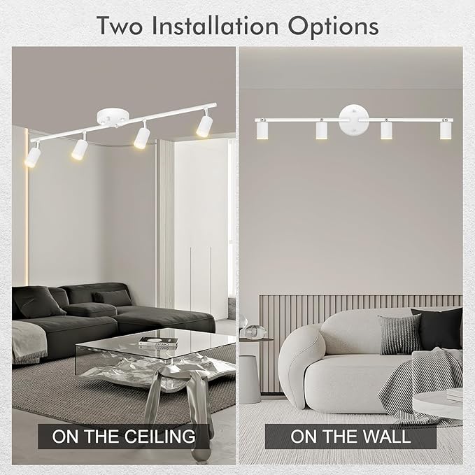 4 Light Track Lighting Fixtures Ceiling, 16W/2700K White Track Lighting with Acrylic Lampshade & Rotatable Light Heads, 20000hrs Lifespan, Modern LED Track Lights Ceiling for Kitchen/Hallyway