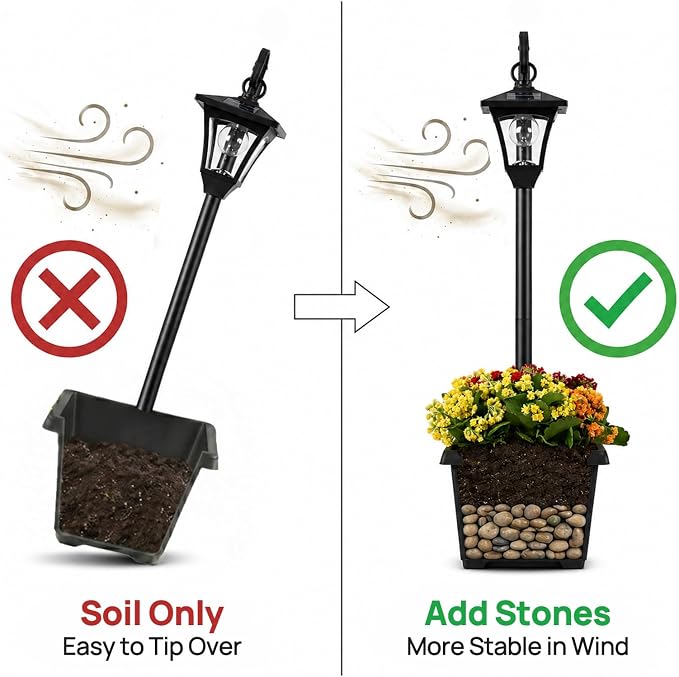 Solar Lamp Post Light with Planter, 2 in 1 Decorative Outdoor Solar Light | Dusk to Dawn, Cool White LED Light, IP44 Waterproof, 4 Solar Panels, Energy Saving, No Wiring Required, Porch, Patio, Garden.