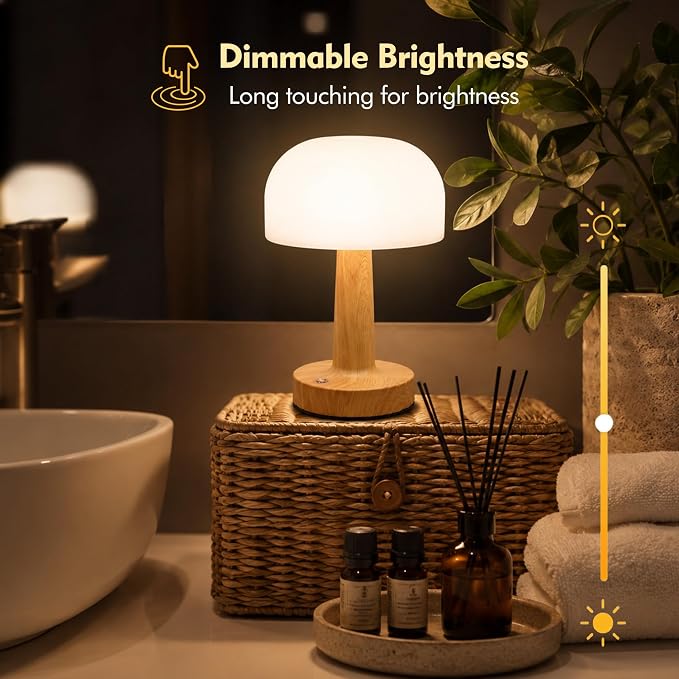 Spa-Like Shower Lamp, IP65 Waterproof Cordless Table Lamp, Wood Grain | Rechargeable Shower Light for Inside Shower with Touch Control Dimmable, 3CCT Mood Light for Bathtub, Patio, Outdoor