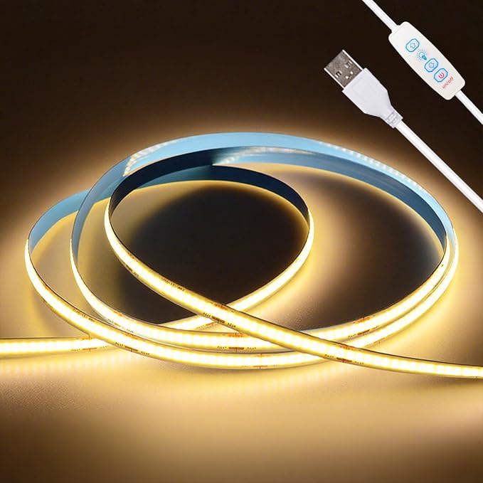 ZSLAIFU COB LED Strip Lights Warm 6.56ft, 5V Dimmable LED Light Strip, Flexible USB LED Strip for Cabinet, TV Backlighting, Bedroom, Kitchen, Home DIY Lighting