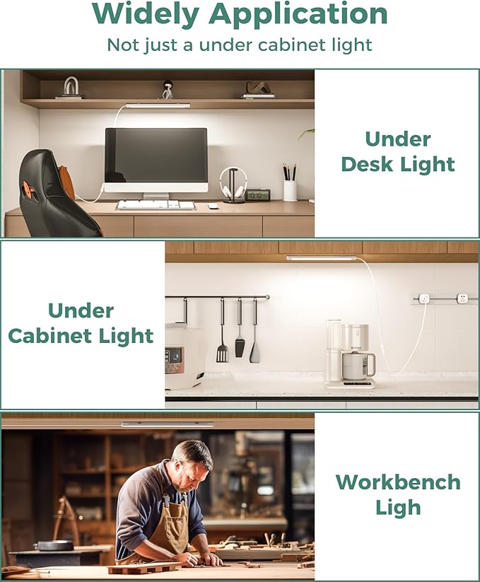 ASOKO 16 Inch Under Cabinet Lights,Plug and Play Under Counter Lighting,4500K Daylight White with 700LM Bright,ETL Light Bar with ON/Off Switch for Kitchen,Under Desk,Workbench-2 Pack
