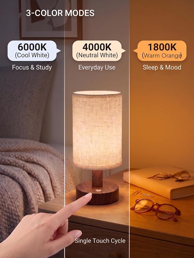 Rechargeable Cordless Table Lamp – 4000mAh Battery Bedside Lamp, Mini Touch Control Dimmable LED Light with 3 Color Modes, Portable Night Light for Bedroom, Dorm, Living Room, Desk, Sofa Side