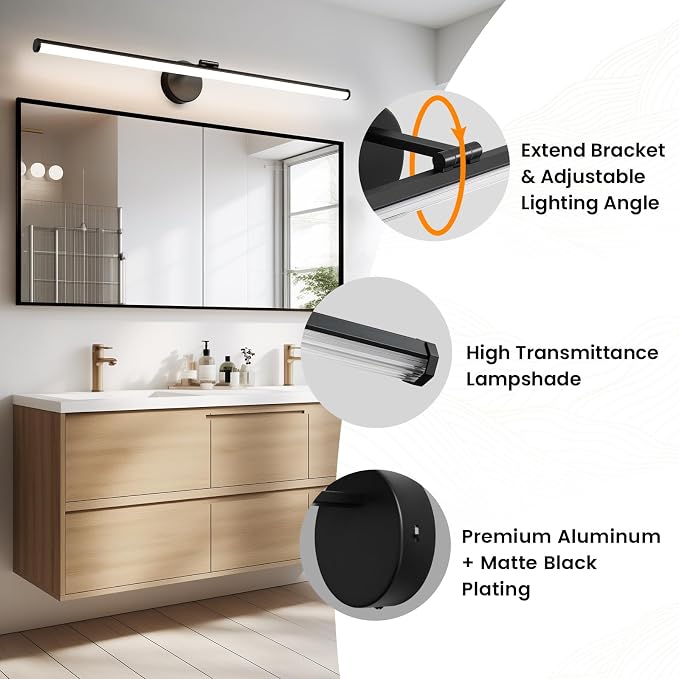 KAISITE Black Vanity Light 39 Inch Modern Bathroom Light Fixture Over Mirror 24W Dimmable 5CCT LED Vanity Light for Bathroom Restroom Farmhouse Rotatable Bath Vanity Light Bar
