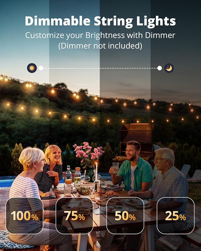 VIPAR Outdoor String Lights,30FT 13 G40 Patio Lights Waterproof for Balcony | ETL,Vintage LED Globe Bulbs,Connectable, Shatterproof,Waterproof,2700KDimmable,Plug-in,for Backyard Porch Garden Bistro
