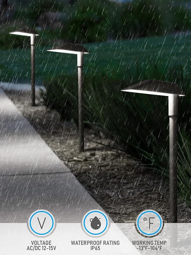 LEONLITE 6-Pack Anti-Glare Low Voltage Pathway Lights, 12-24V AC/DC, 5000K | 5W LED Landscape Path Lights, Aluminum, IP65 Waterproof for Yard Walkway, Daylight, ETL