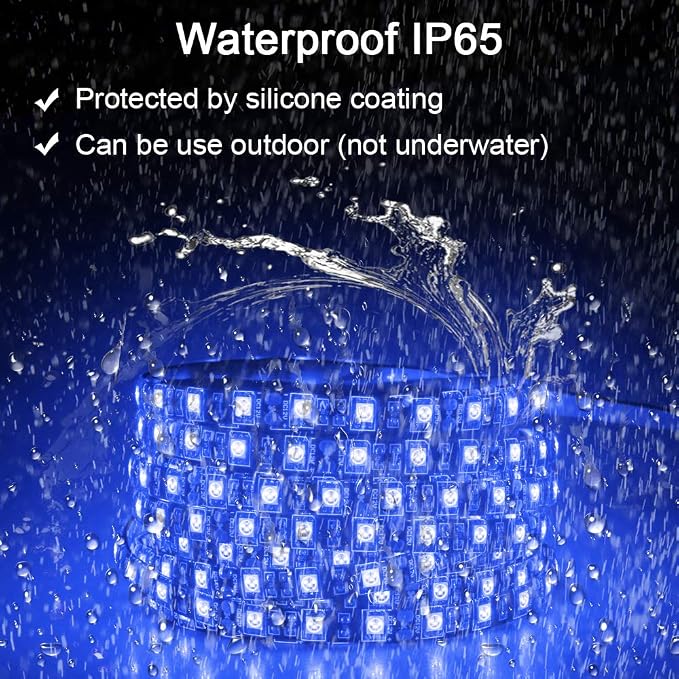 ALITOVE 16.4ft 5050 Blue LED Flexible Strip Ribbon Light Black PCB DC 12V 5M 300 LEDs Waterproof IP65 for Home Garden Commercial Area Lighting, Without Power Supply