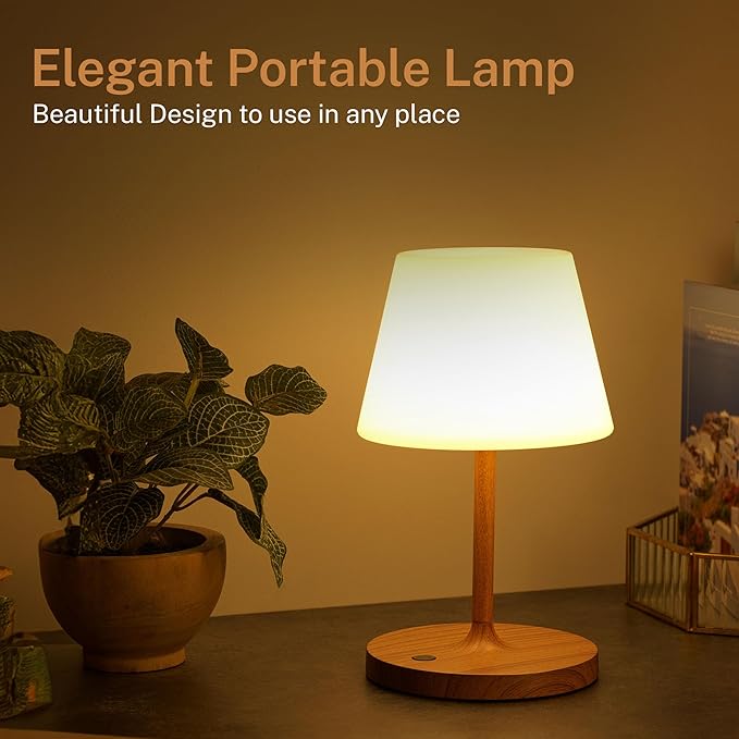 Cordless Lamp, 5000mAh Battery Operated Rechargeable Table Lamp with Power Bank, Touch Dimmable 3 Color Temperatures, IP44 Waterproof Shower Lamp for Kitchen, Bathroom, Indoor Or Outdoor Use 9.6in