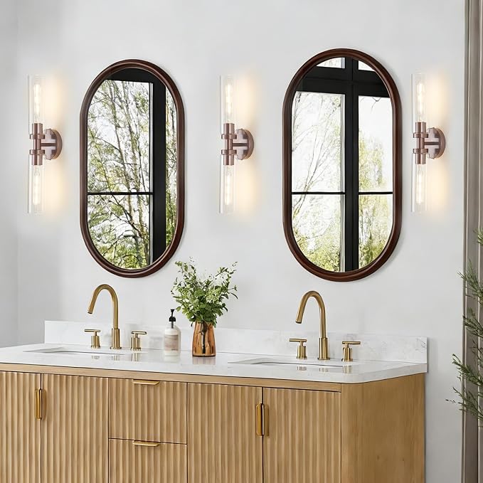 Lanhall 2 Light Bronze Bathroom Light Fixtures Over Mirror, Modern Farmhouse Bathroom Sconce with Clear Glass Shade, Wall Sconce for Bathroom Hallway Cabinet Bedroom Kitchen Living Room Foyer