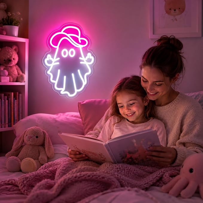 Neon Sign, Ghost Neon Signs for Wall Decor LED Signs Neon Light | Cowboy Ghost Neon Sign for Bedroom, Gaming Room, Kids Room, Party, Bar, Halloween Decor, Home Decor, Boys Gift, USB Powered