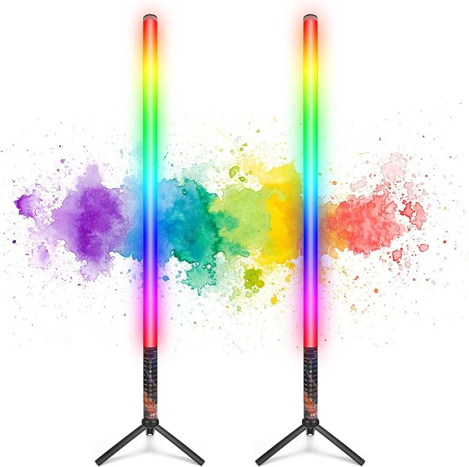 LUXCEO 2Pack 90cm RGB Tube Light Bar (3Ft) with Light Stand, 2.4G Remote Control, 5000 mAh Battery Powered LED Video Light Wand Stick for DJ Lighting, Dance Club and Photography Lighting