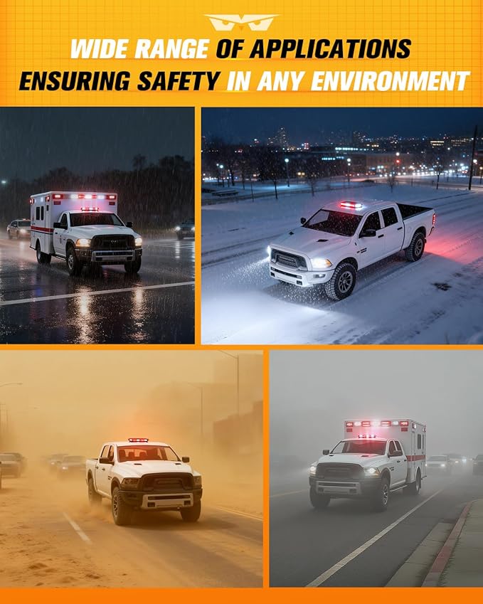 LUMENIX 56 LED Roof Top Strobe Beacon Lights Bar Rooftop Hazard Warning Emergency Safety Flashing Light for Ambulance Firefighter Vehicles Fire Trucks Cars - Red White
