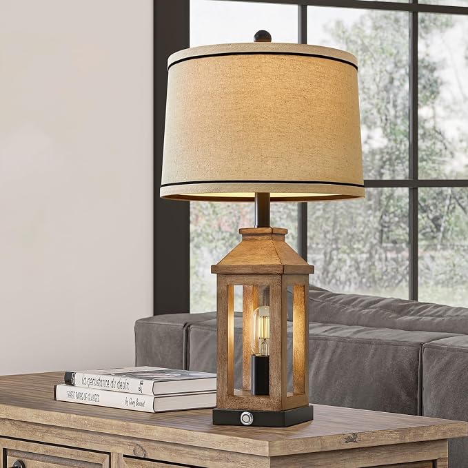 G-SAFAVA 23.75" Farmhouse Table Lamps USB A+C Charging Ports 3-Way Dimmable Touch Control Lamp Nightlight Vintage Modern Lamp for Living Room Bedroom with 2 Light Sources
