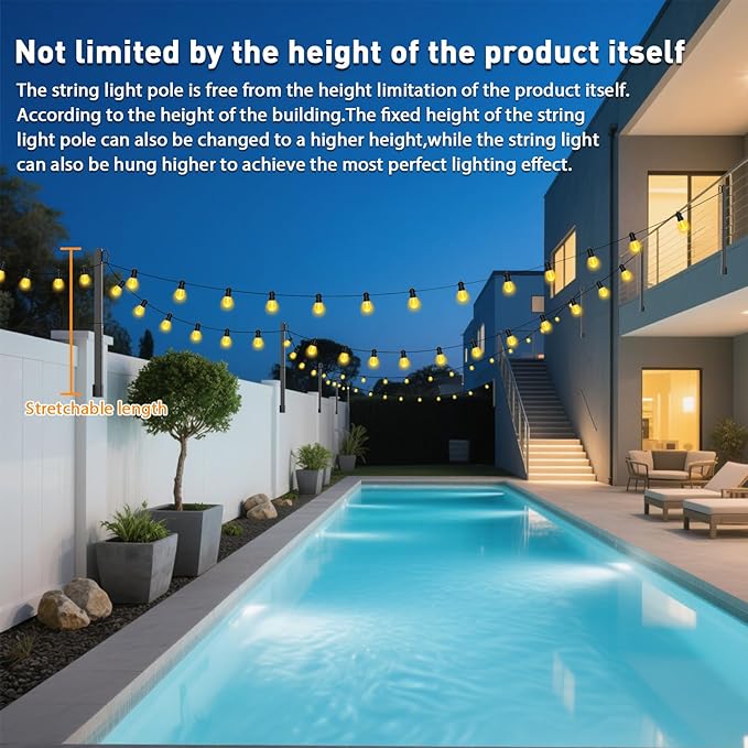 4 Pack String Light Poles,2.8 Ft Light Poles for Outside String Lights,Outdoor Lights Pole with Fork,Metal Poles Stand for Patio Deck Backyard (2.8FT 4 Pack)