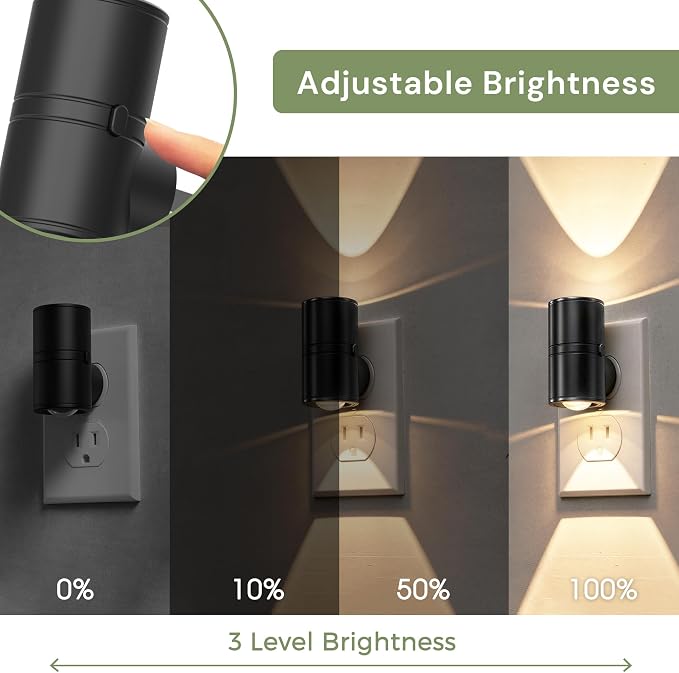 L LOHAS LED Night Lights Plug into Wall,Light Sensor, Projector Night Light | 4Pack,180°Rotating Nightlight,10/50/100LM Dimmable,Soft White,Dusk to Dawn,Ambient Lighting Mini for Bathroom,Decor,Kids,Gift