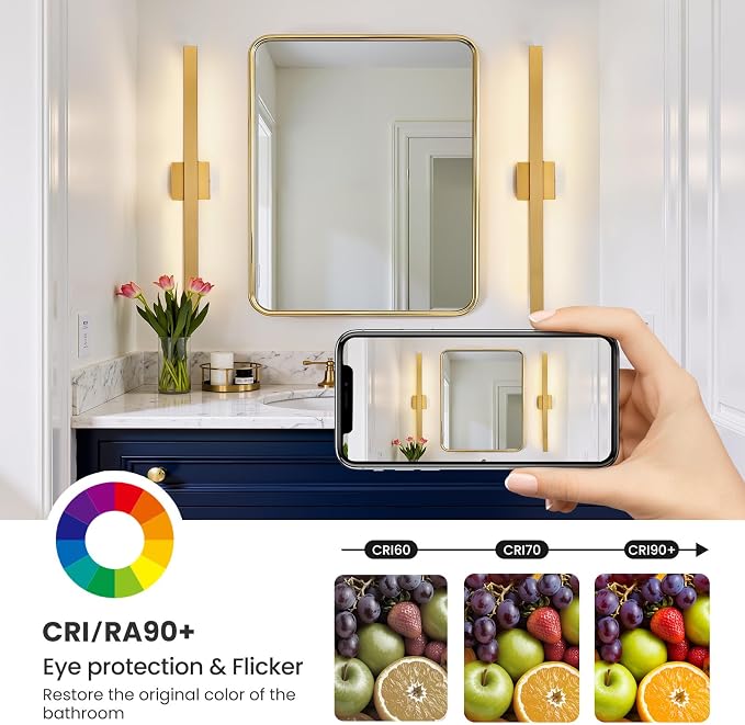 Modern Bathroom Vanity Light Gold Bathroom Light Fixture Over Mirror 32 Inch 26W Dimmable 5CCT LED Vanity Light Bar for Bathroom Mirror Cabinets Bedroom