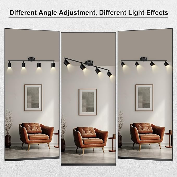 AUQUEE 4 Light Track Lighting Fixtures Ceiling, Black Kichen Track Lighting Fixtures with Rotatable Light Heads, Foldable Lamp Arms, Modern LED Track Lights for Kitchen/Hallway, No GU10 Bulb