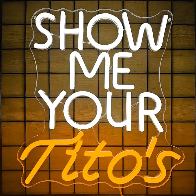 Show Me Your Titos Neon Sign merchandise Neon Led Sign Bar Neon Sign for Man Cave Dimmable Neon Light Up Sign for Beer Bar Pub Business Club Party Bistro Garage Gift
