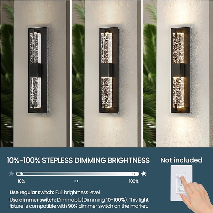 WOSHITU LED Wall Sconce Light: 19 Inch Black Modern Sconces Wall Lighting 3000K Dimmable Crystal Wall Lamps Indoor Bathroom Sconce Wall Mount Light Fixtures for Living Room/Bedroom/Hallway