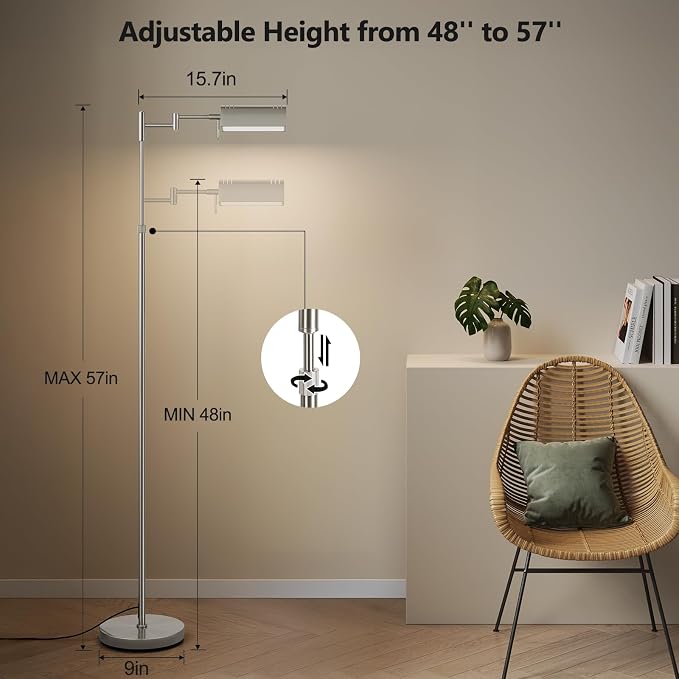 SUNMORY Dimmable LED Pharmacy Floor Lamps, 16W/1500LM Bright Reading Lamp | Remote Touch Control, 350°Swing Arm, Adjustable Height, Task Craft Tall Standing Light for Living Room Bedroom Office, Nickel