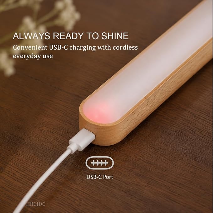 Led Rechargeable Bathroom Light Fixtures Three-Level Dimmable Touch Control Vanity Lights,Magnetic Vanity Light Bar for Bathroom Living Room Bedroom | Rechargeable USB C,3-level dimming, touch control, beech finish, ideal for halls,cabinets,living room...