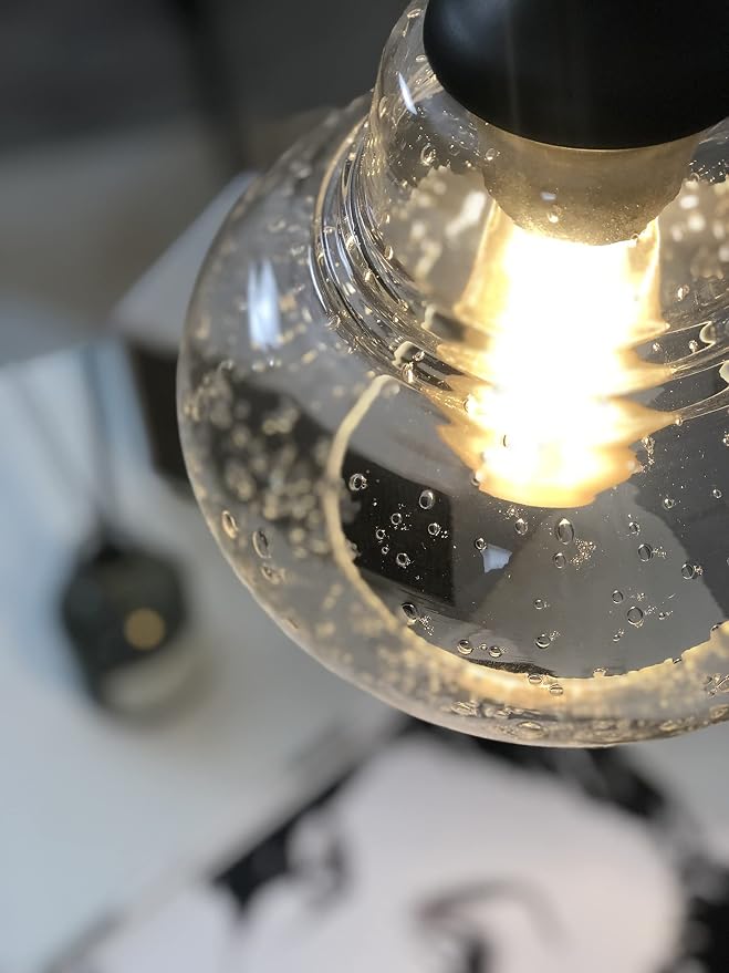 ELYONA 8 Inch Pendant Light Fixtures Seeded Bubble Glass Hanging Light Industrial Pendant Lighting for Kitchen Island Farmhouse Bar Bathroom Dining Room Oil Rubbed Bronze Finish
