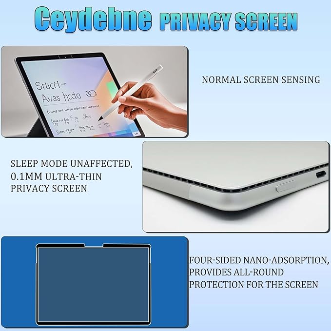 Privacy Screen for Microsoft Surface Pro 11,10, X,9, 8 - Privacy Screen Protector Surface Pro 11,10, X,9, 8 Screen Protector - Fully Removable,Easy to Install,Reusable,No Bubbles Screen Protector