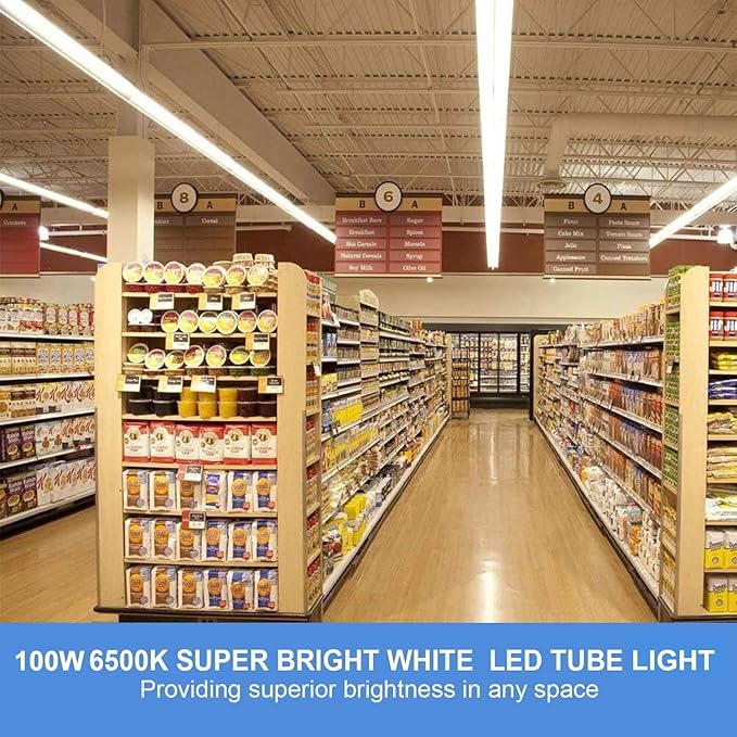 10Pack 8FT LED Shop Lights, 100W 16000LM 6500K Linkable Shop Light, High Output Clear Cover, Integrated T8 8FT LED Tube Light for Garage, Workshop, Warehouse, Barn, Plug and Play