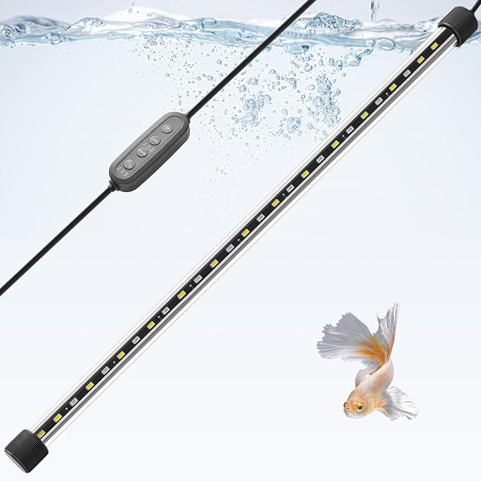 Dirvin LED Fish Tank Light with Timer, 24/7 Mode & 3 Color Aquarium Light | Submersible Adjustable Brightness, IP68 Waterproof, Sunrise-Daylight-Moonlight, Auto On/Off for fresh and salt water, 8W