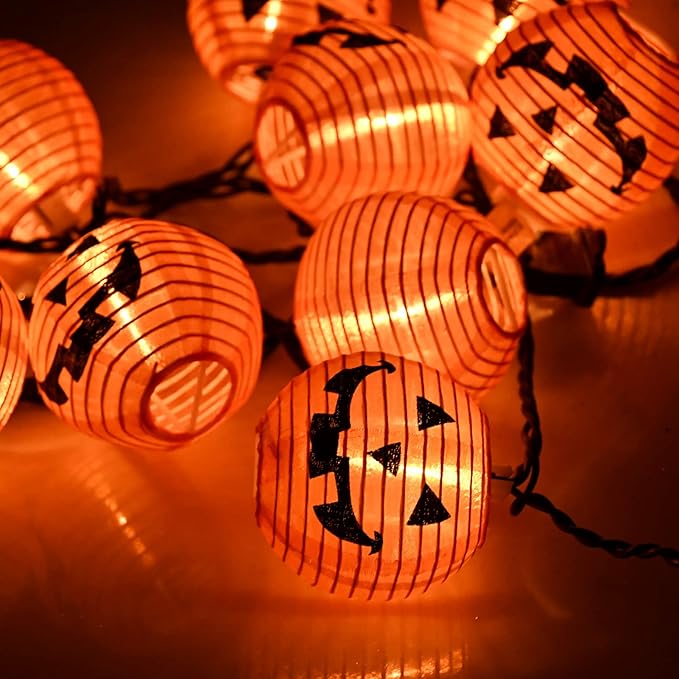 Abeja Halloween Pumpkin Lantern String Lights, 8.5Ft Jack O Lanterns Pumpkin String Lights with10 Orange Pumpkin Lanterns, Outdoor Holiday Lantern Lights for Halloween Party Patio Indoor Outdoor