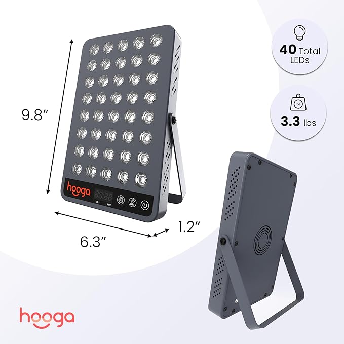 Hooga HG200 Red Light Therapy Panel — 660nm & 850nm Red & Near Infrared LED Light, 40 LEDs Dual Wavelength, Built-in Timer & Adjustable Stand