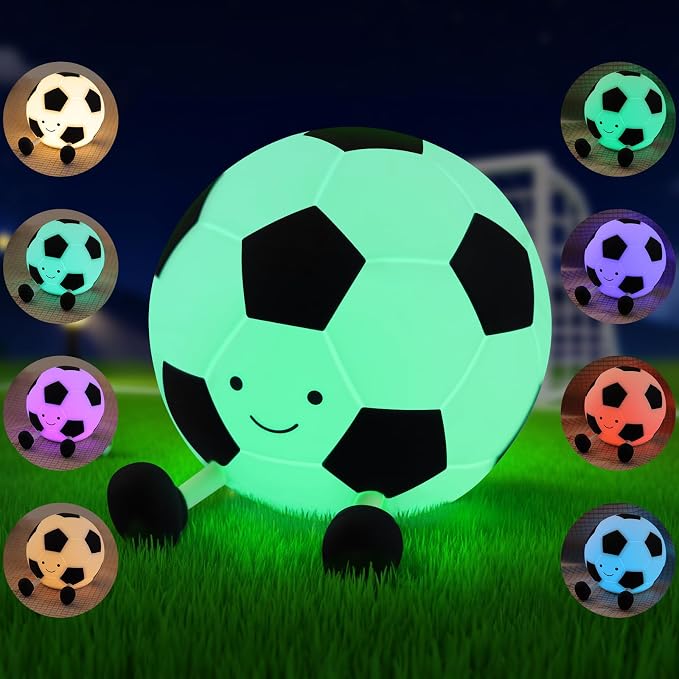 YISUN Soccer Silicone Night Light for Kid, Rechargeable Night Lights with 7 Colors & Timer, Cute Squishy Lamp for Girl Boy Girls, Dimmable LED Light Room Decor Toys