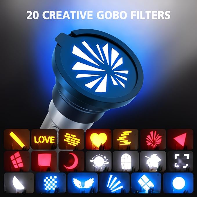 RGB Photography Flashlight, 4 Colors Fill Light with 20 Patterned Filters, 10W Portable LED Video Spotlight Sunset Light for Photo, Content Creation Accessories