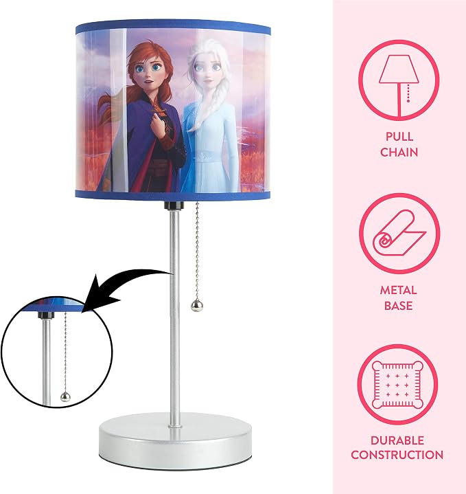 Frozen 2 Stick Table Kids Lamp with Pull Chain, Metal, Themed Printed Decorative Shade